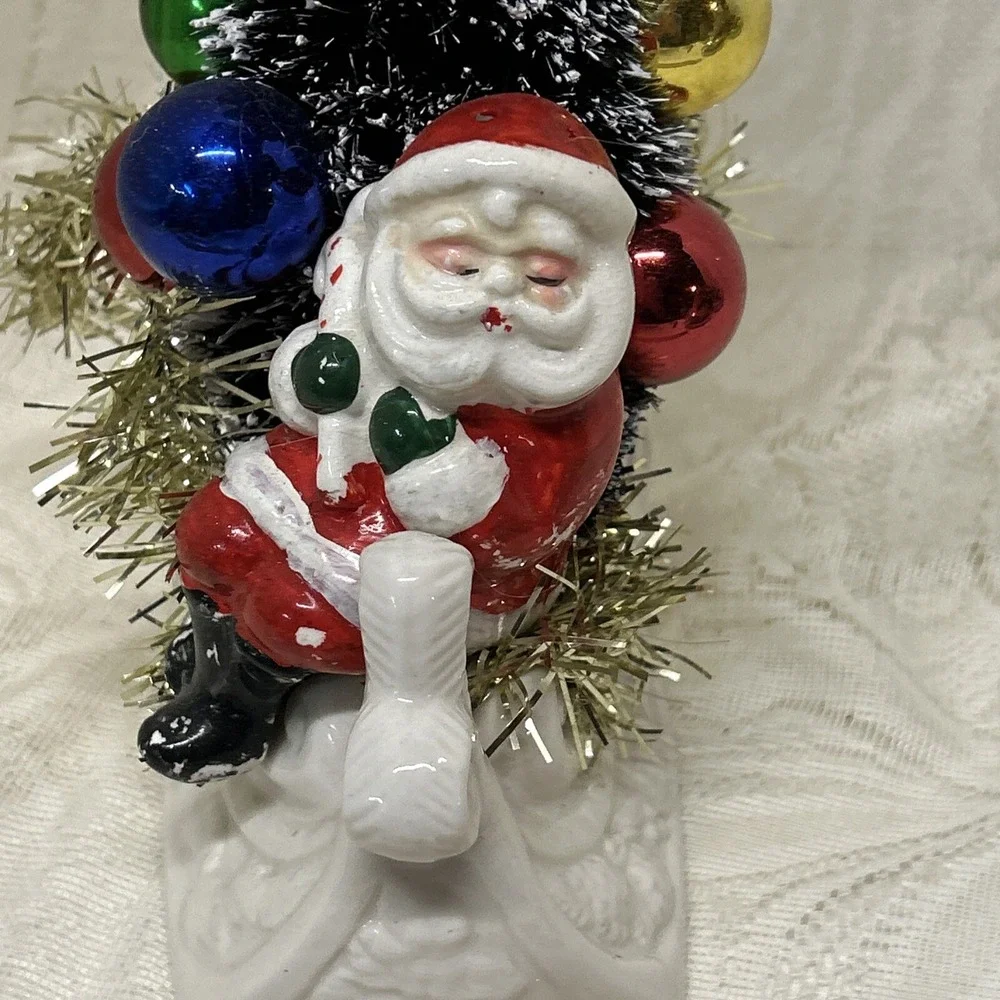Vintage Porcelain Sleigh With Santa Claus, Mouse , Tree Assemblage‎ Display Gift